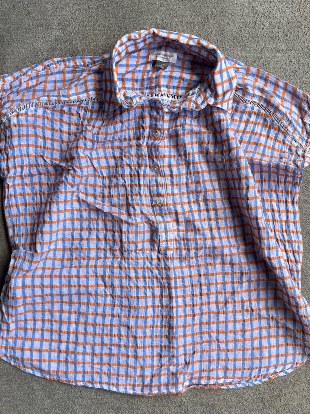 Pilcro - Blue and Orange Checked Button-Down Henley XS